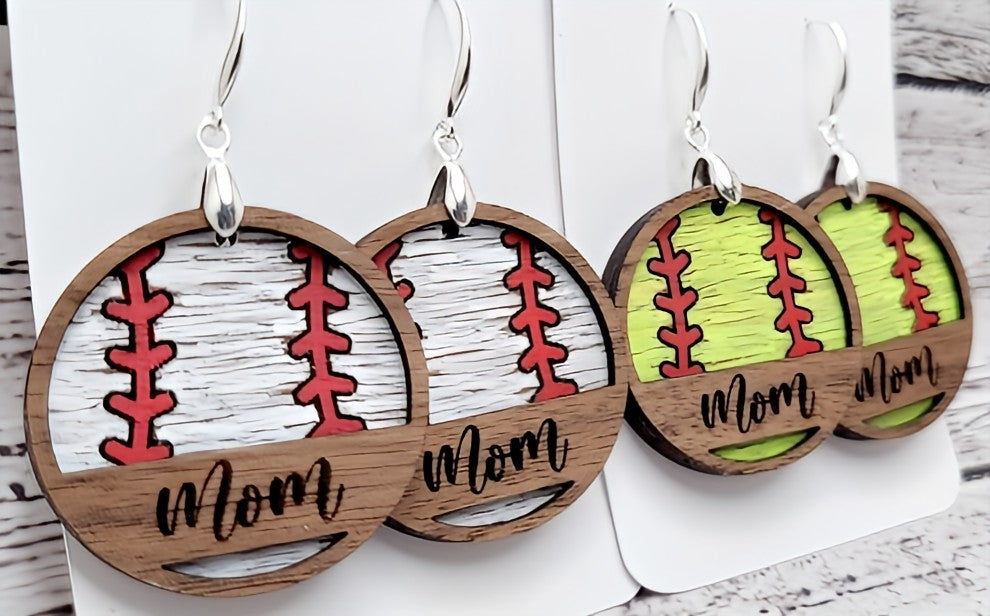 Mom overlay baseball/softball earrings