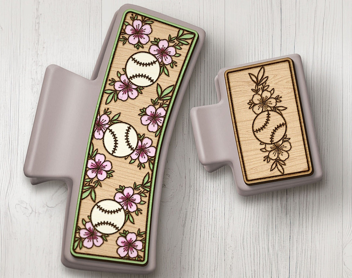 Pink floral baseball claw clips
