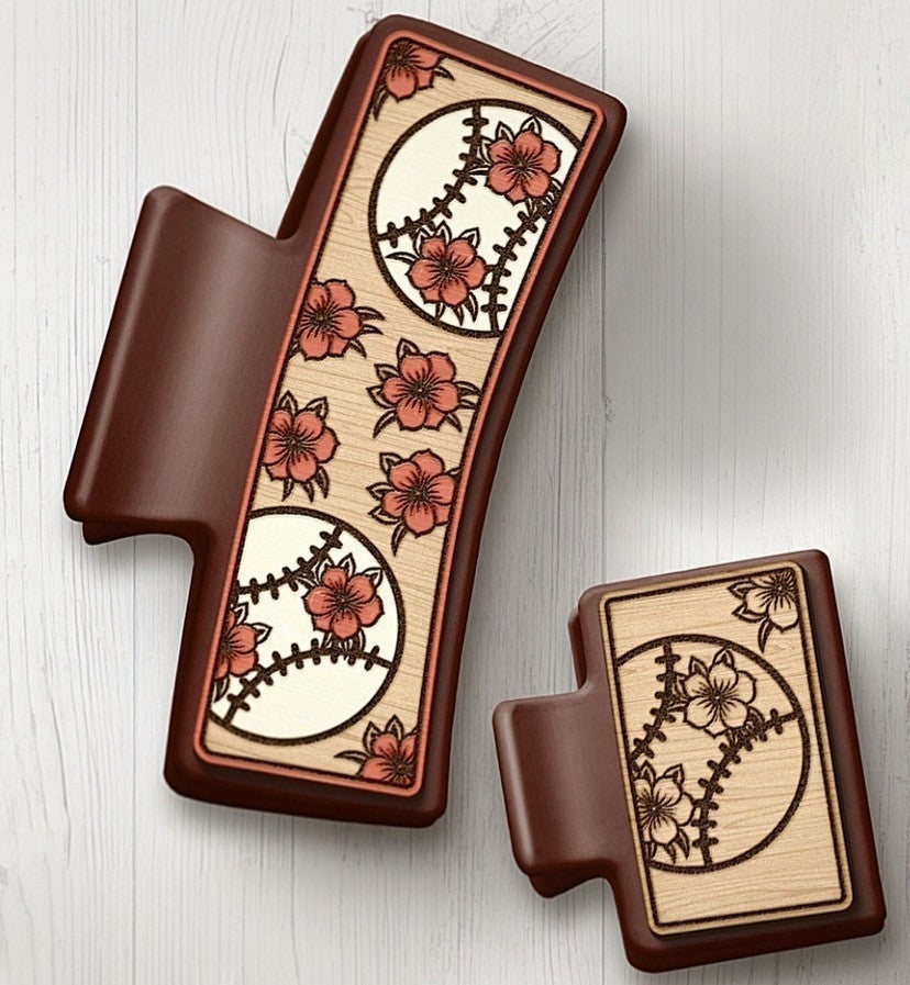 Rust colored floral baseball claw clips