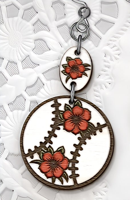 Rust color floral baseball earrings