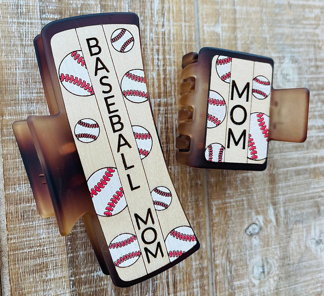 Scattered Baseball mom claw clip