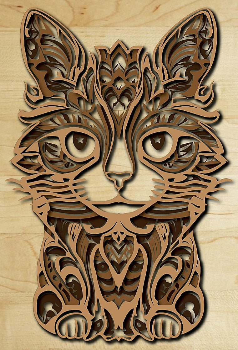 Mandala kitten wooden layered wall art