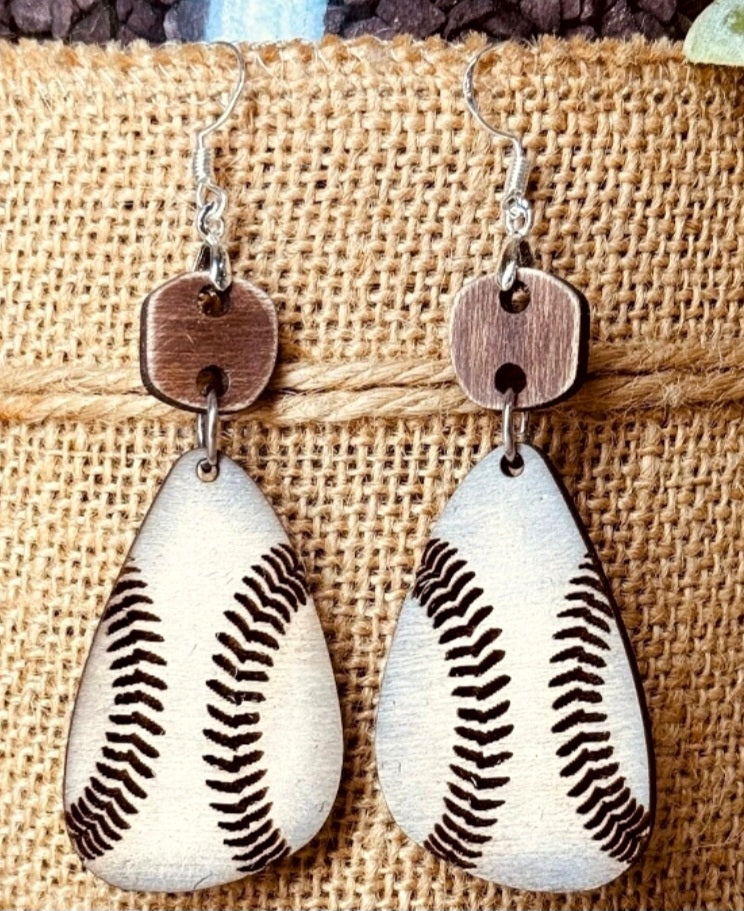 Teardrop dangle baseball earrings