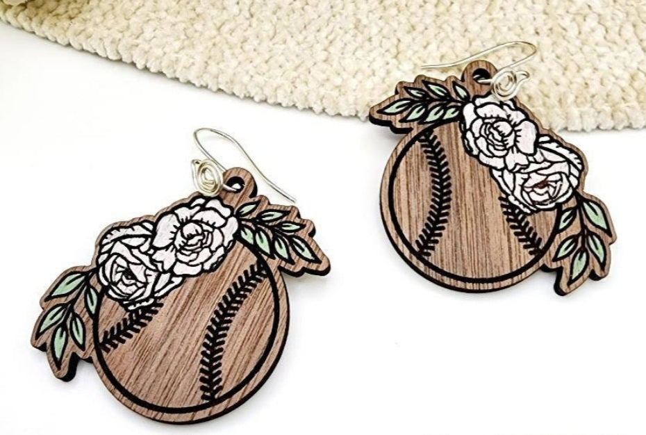 flower baseball earrings