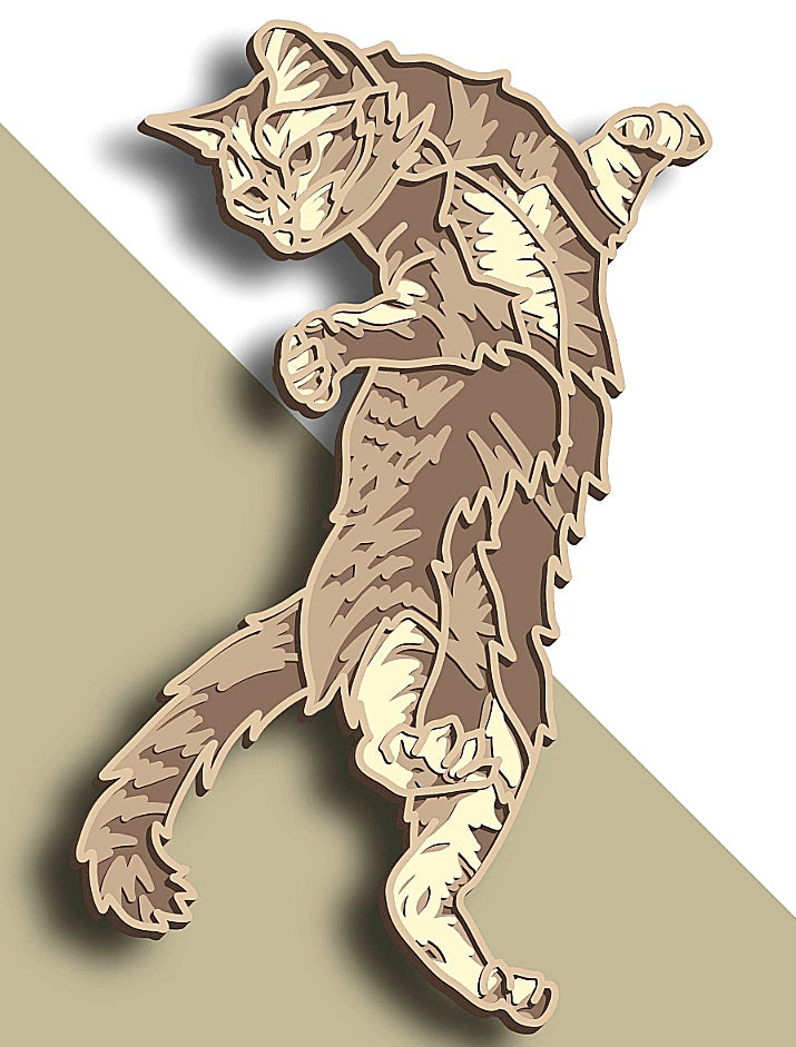 Kitten at play wooden layered wall art