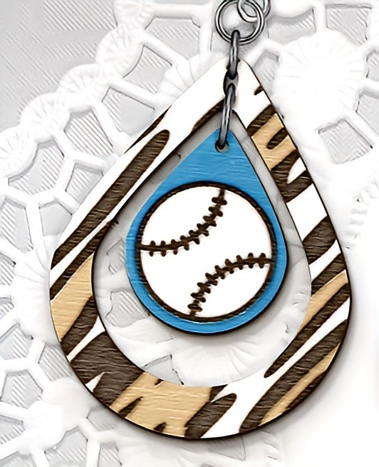 Striped teardrop baseball earrings