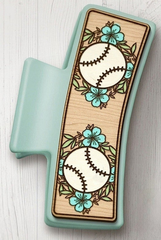 Blue floral baseball claw clips