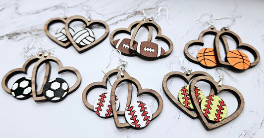 Heart sports dangle earrings