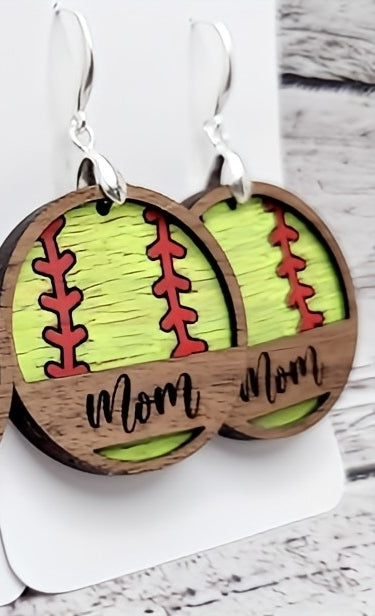 Mom overlay baseball/softball earrings