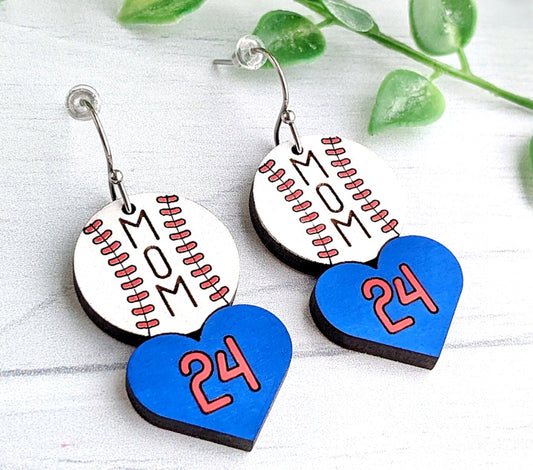 Baseball mom heart earrings