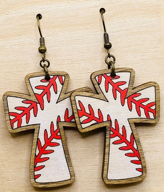 Baseball cross earrings