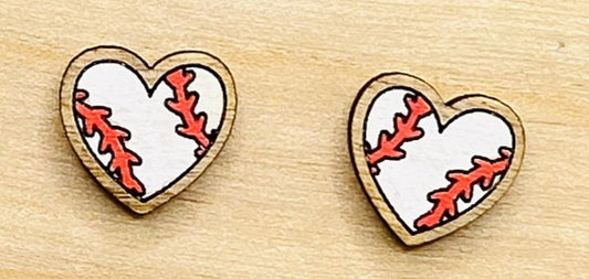 Heart baseball post earrings