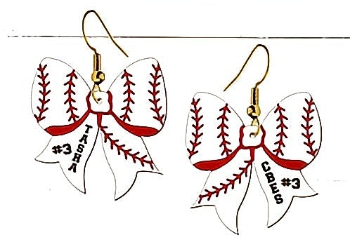 Bow baseball earrings with player info