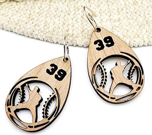 Baseball player cutout earrings with player number