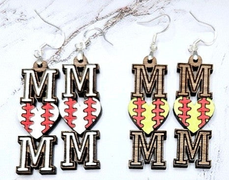 Mom baseball or softball earrings