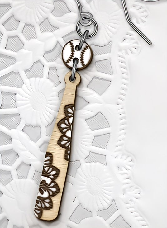 Mandala bat and ball dangle earrings