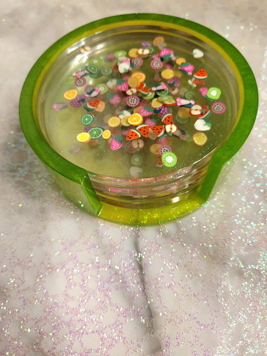 Fruit slice coasters and holder