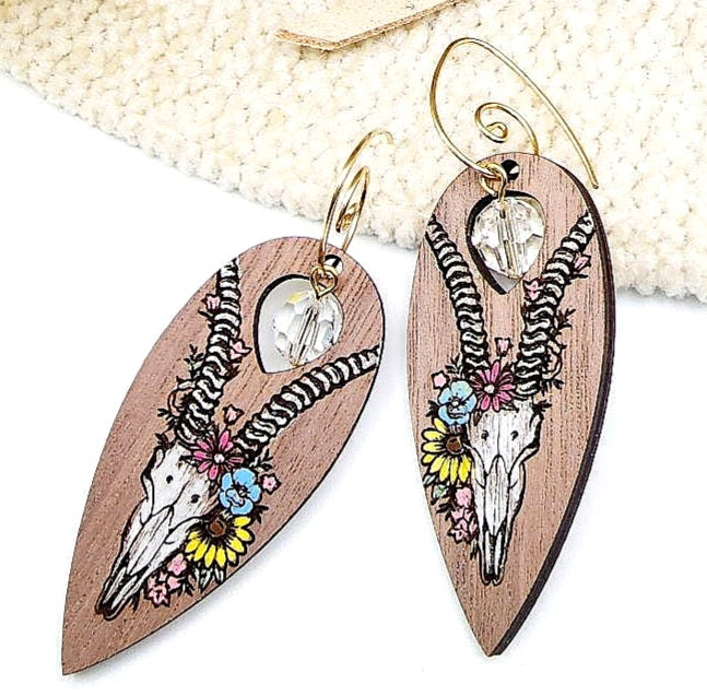 Rustic Skull & Bloom Earrings