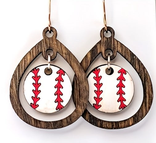 Baseball center dangle earrings