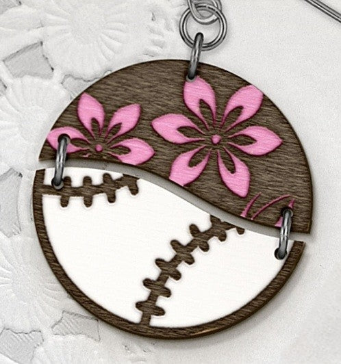 Half flowers and baseball earrings